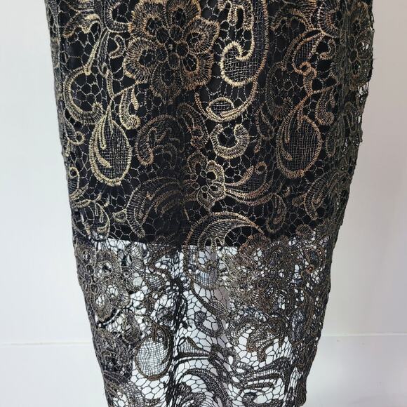 Sans Souci Size M Gold Overlay Sheath Sleeveless Cocktail Dress Holiday Glam - Picture 2 of 10